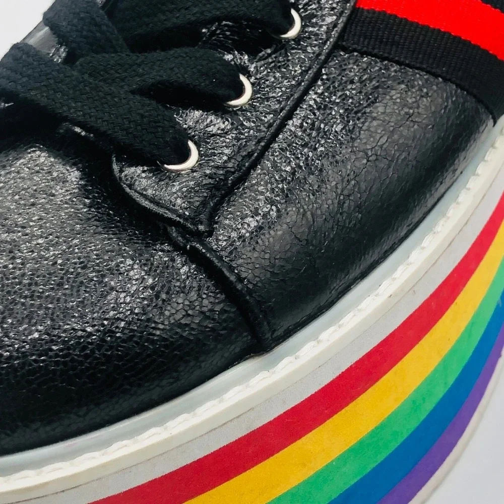 CAPE ROBBIN SUPER PLATFORM BLACK‎ FAUX LEATHER LACE UP RAINBOW PLATFORM SIZE  9